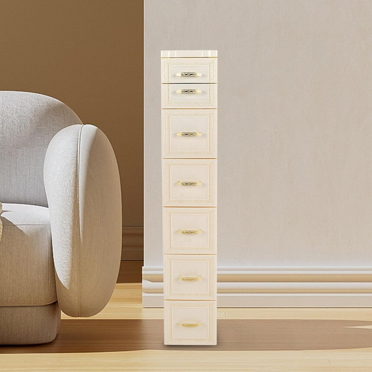 6 Tier Narrow Storage Cabinet with Drawers and Casters A109051