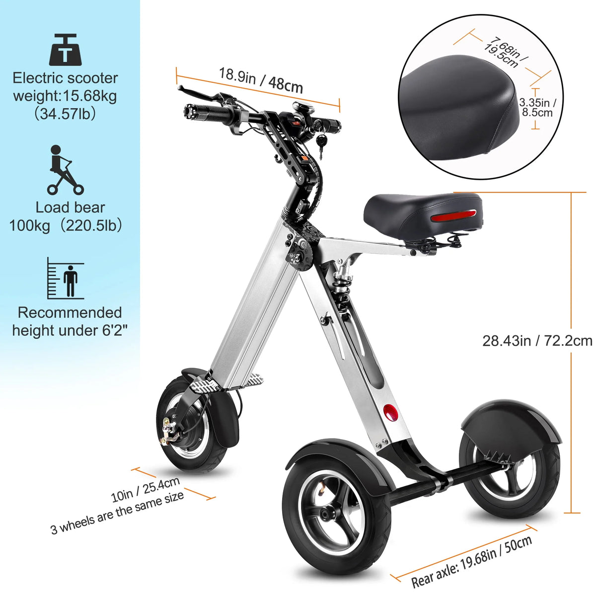 Electric Scooter Mini Tricycle Foldable 3 Wheel Mobility Scooter with Reverse Function V2533