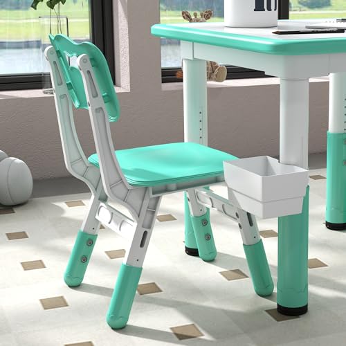 3 Pieces Height Adjustable Kids Table and Chair Set with Storage Green Z74601