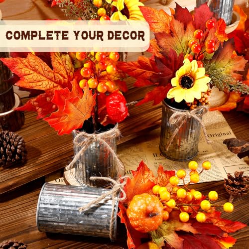 6 Pack Fall Faux Potted Plants Artificial Maple Leaf Picks in Metal Pots G1949
