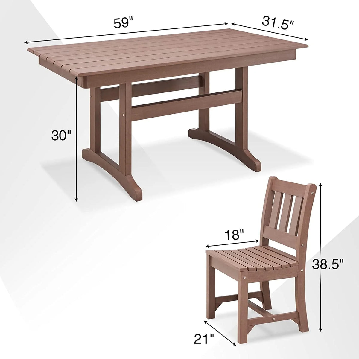 Brown 6-Person Poly Lumber Outdoor Dining Table Z2131