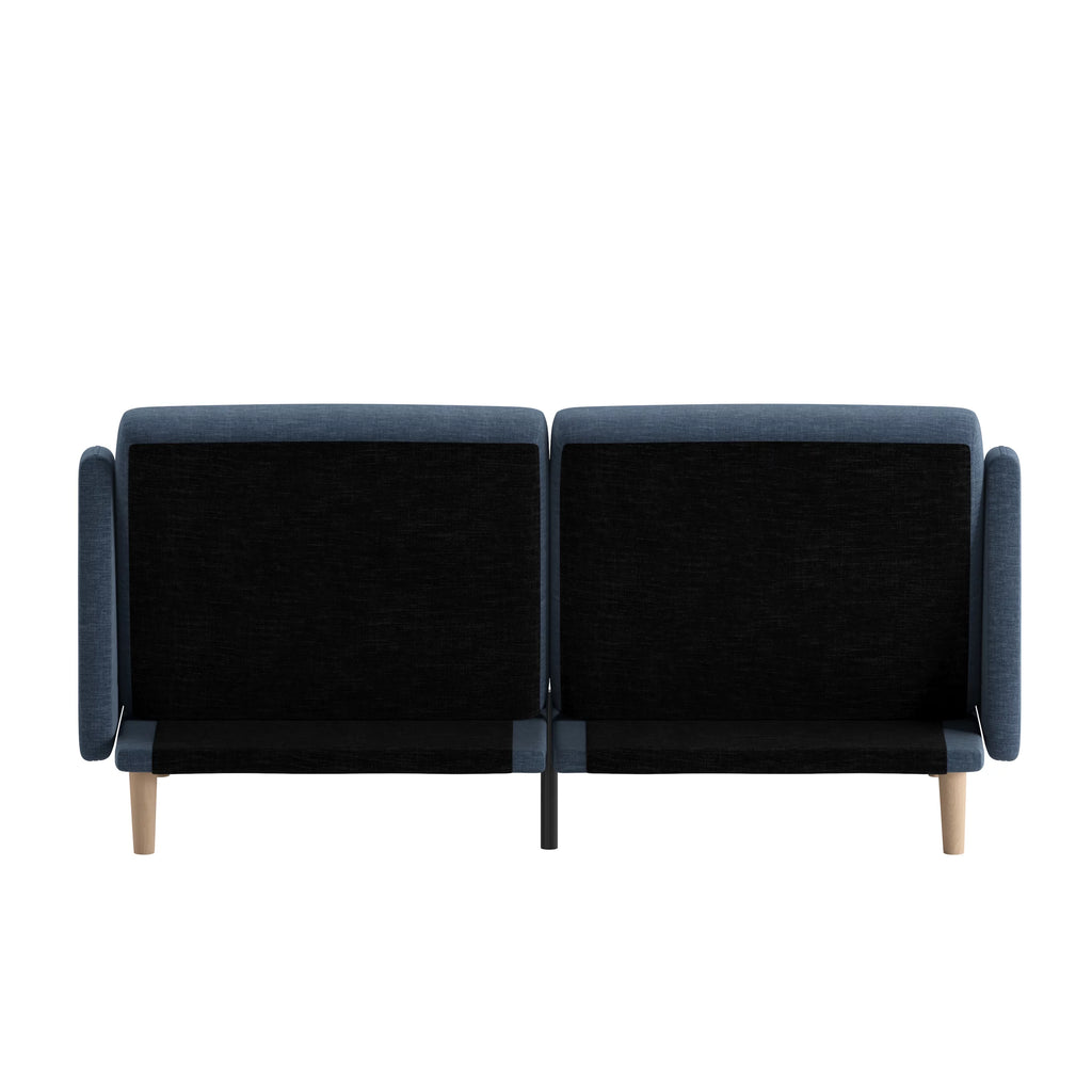 Navy Faux Linen Upholstered Split Back Sofa Futon F715