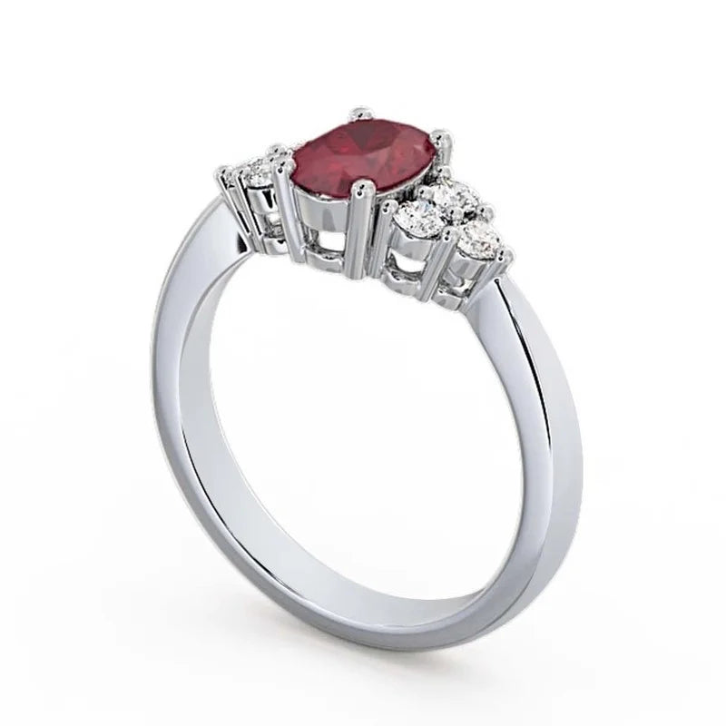 14K White Gold Oval Cut Ruby Solitaire Engagement Ring Size 10.5 U31789