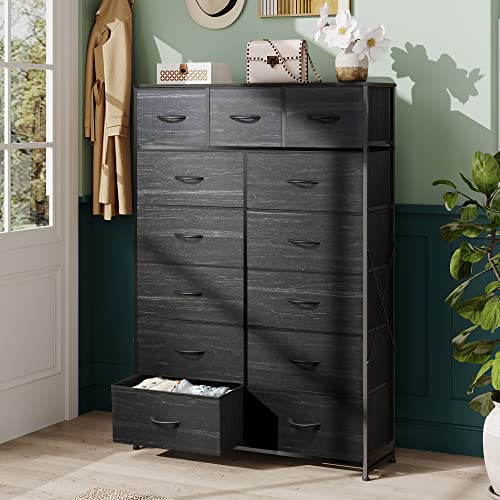 Tall 13 Drawer Fabric Dresser with Wood Top O2271