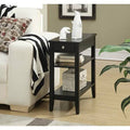 Three Tier End Table with Drawer, Black Finish O173