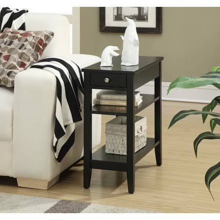 Three Tier End Table with Drawer, Black Finish O173