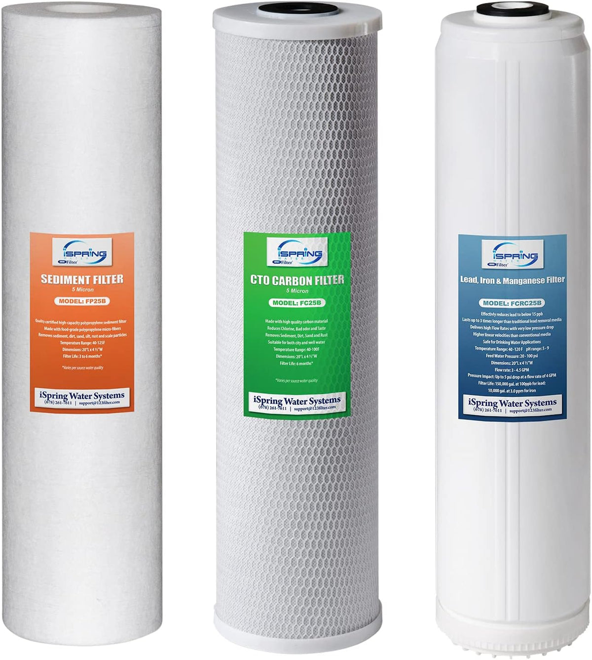 3-Stage Whole House Water Filter Set Replacement Pack with Sediment, CTO Carbon Block, and Iron & Manganese Reducing Cartridges S99698