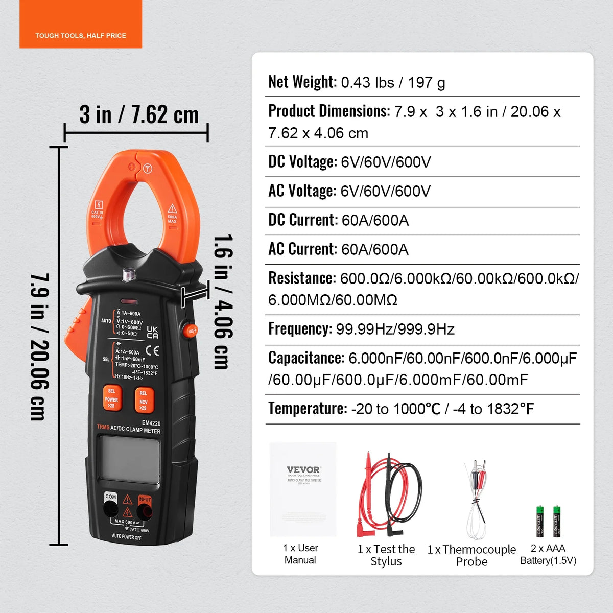 6000 Counts True RMS Digital Clamp Meter O73067
