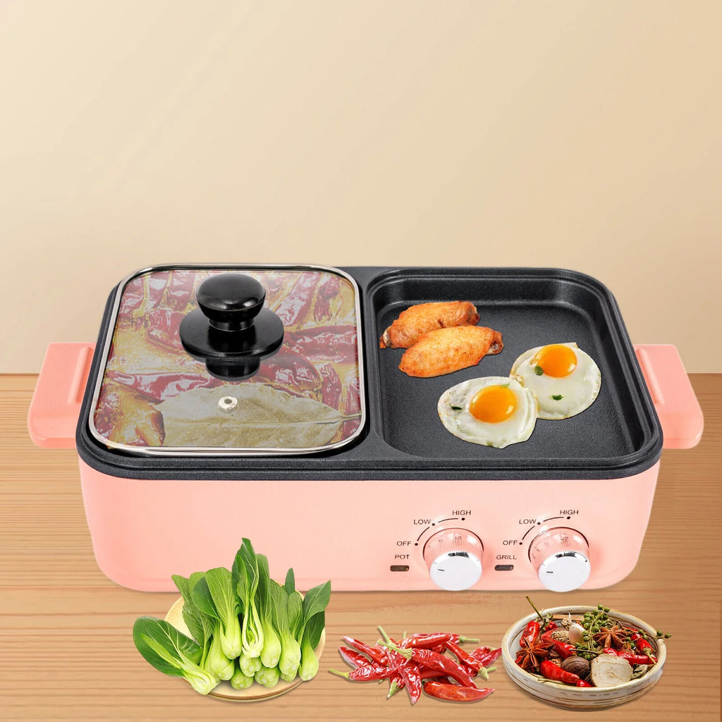 2 in 1 Portable Electric Hot Pot Barbecue Grill Non-Stick Pan H95445