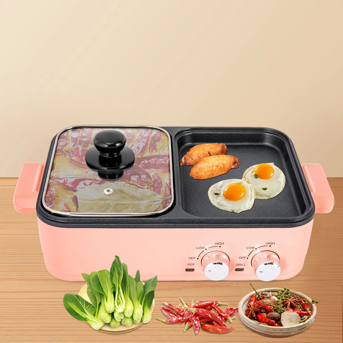 2 in 1 Portable Electric Hot Pot Barbecue Grill Non-Stick Pan H95445