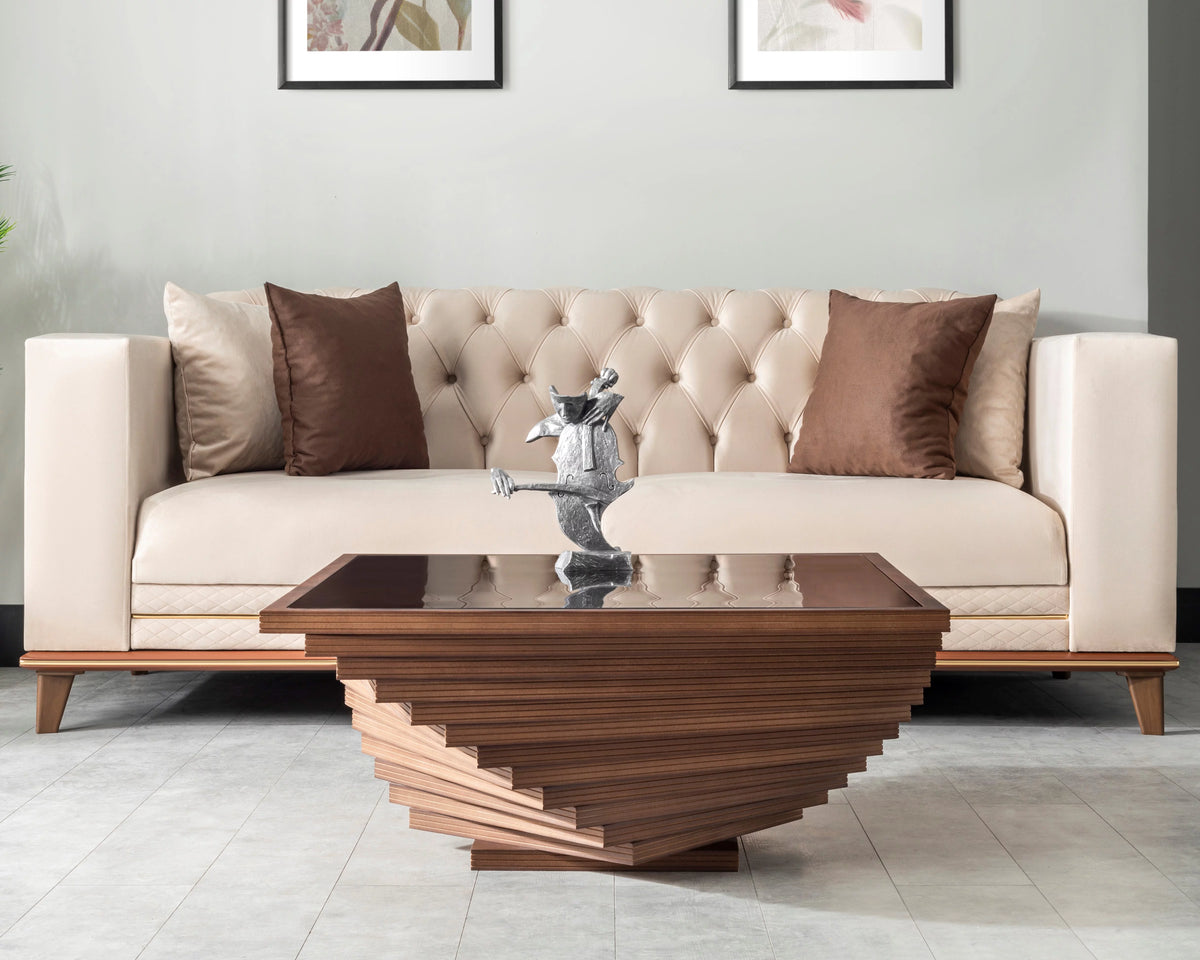 Brown Wooden Coffee Table with Glass T337