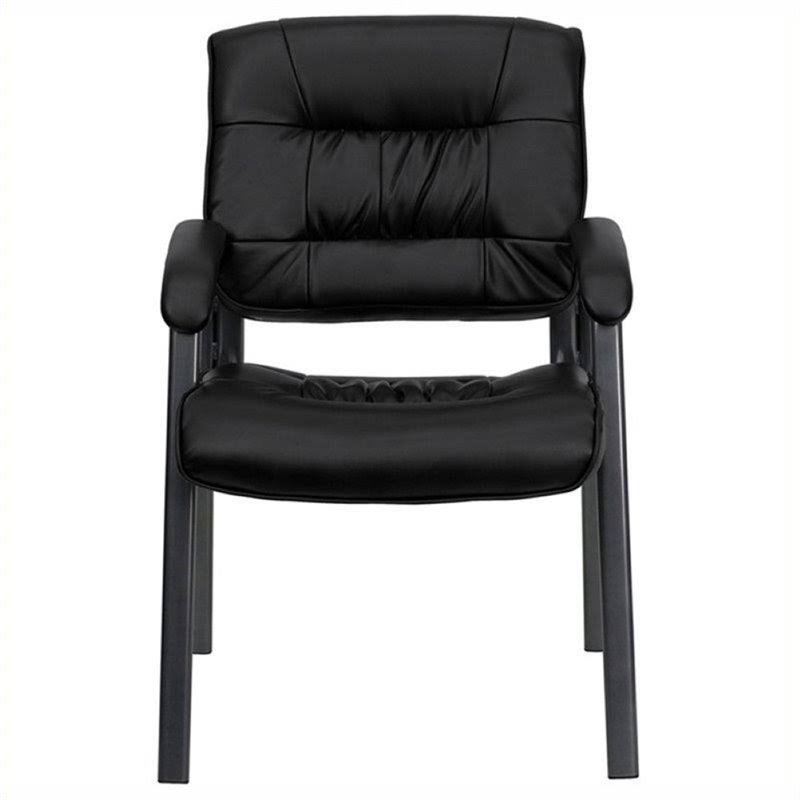 Black Leather Guest Chair with Titanium Frame W500321