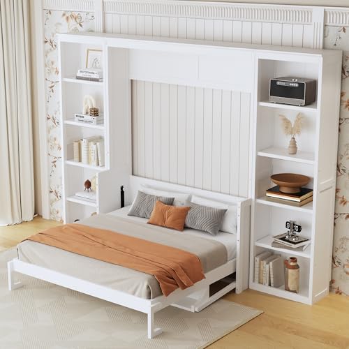 White Full Size Solid Murphy Bed with Desk and Shelves U33889