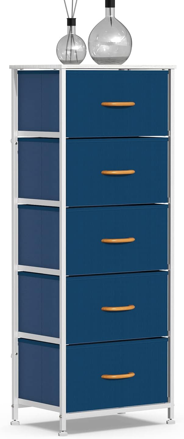 Charcoal 5 Drawer Fabric Dresser Tower D1396