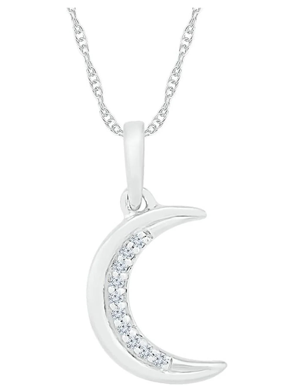 10k White Gold Diamond Crescent Moon Star Pendant K5602