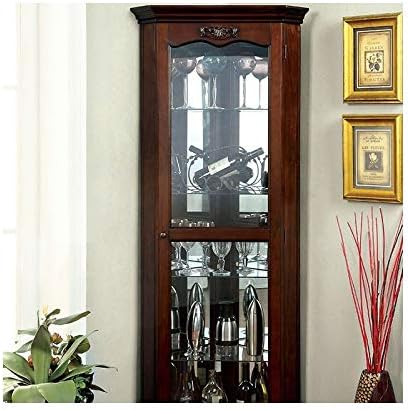 Corner Glass Door Curio Cabinet with 5 Tier Tempered Glass Shelves, Walnut C53160