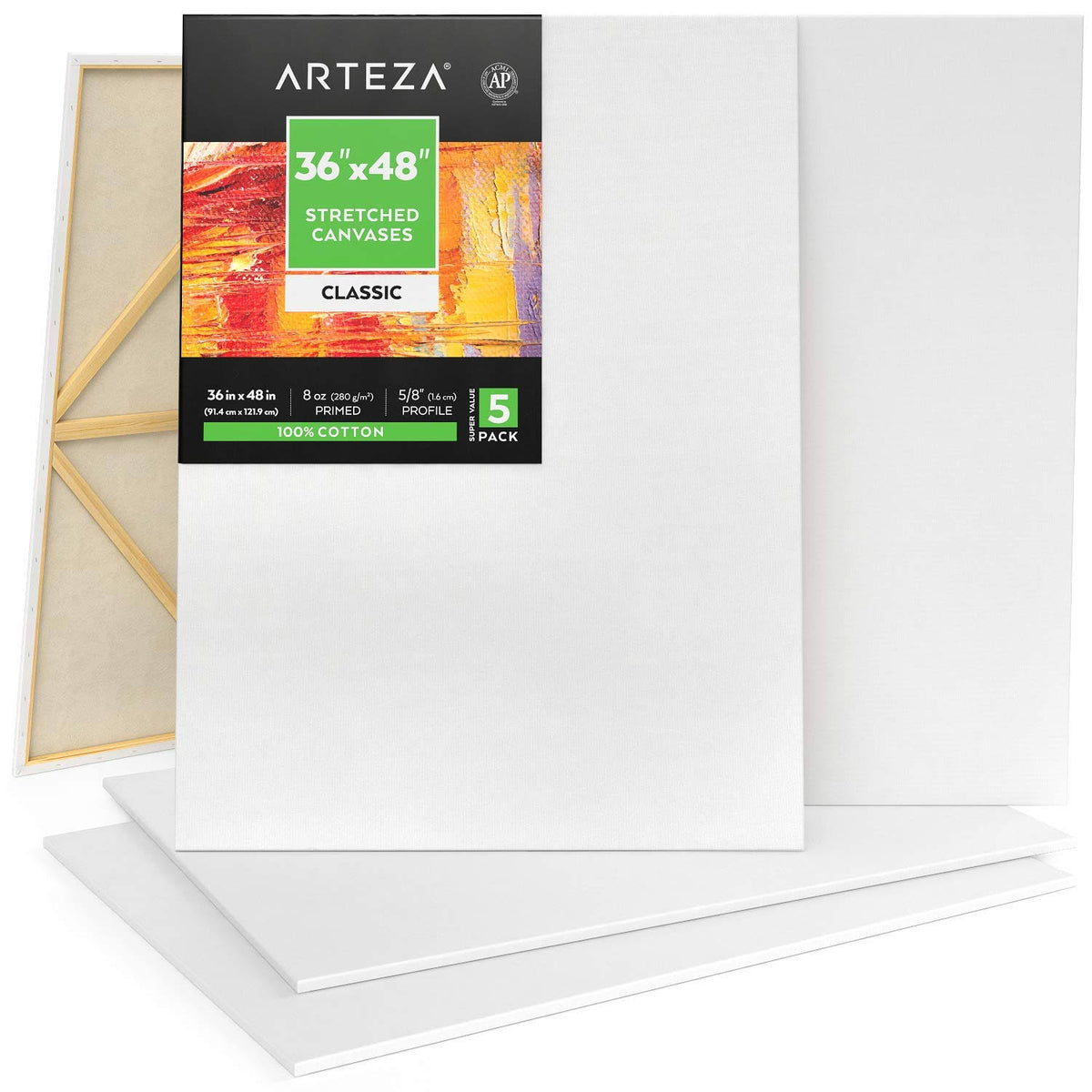 Blank Pre Stretched Canvas for Painting, 36x48 inch, Pack of 5 A910247