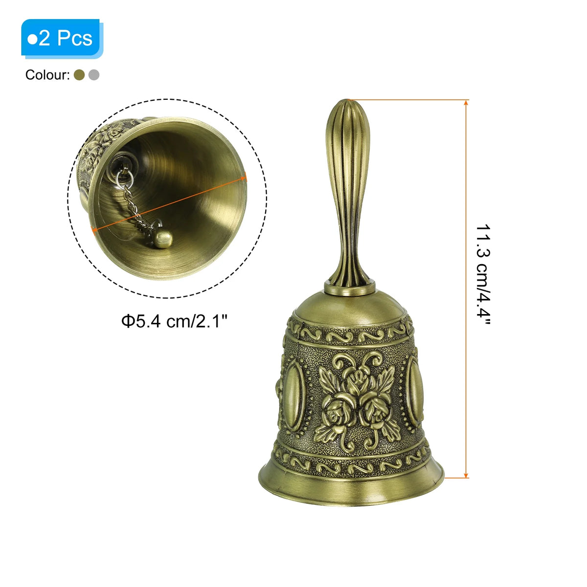 Vintage Carved Metal Dinner Bell, 2pcs, Bronze/Silver L59124