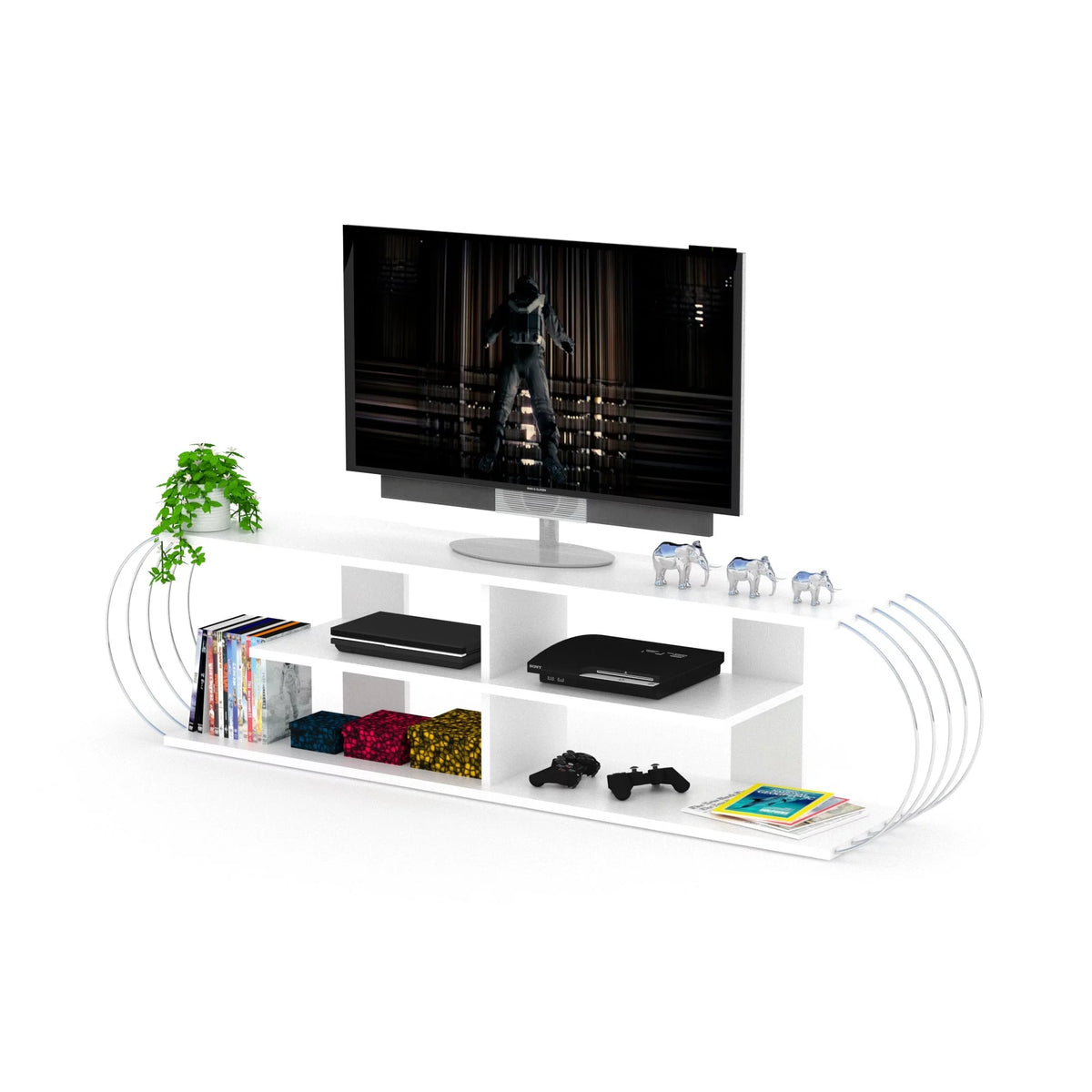 White-Blue Wood Finish TV Unit K5850