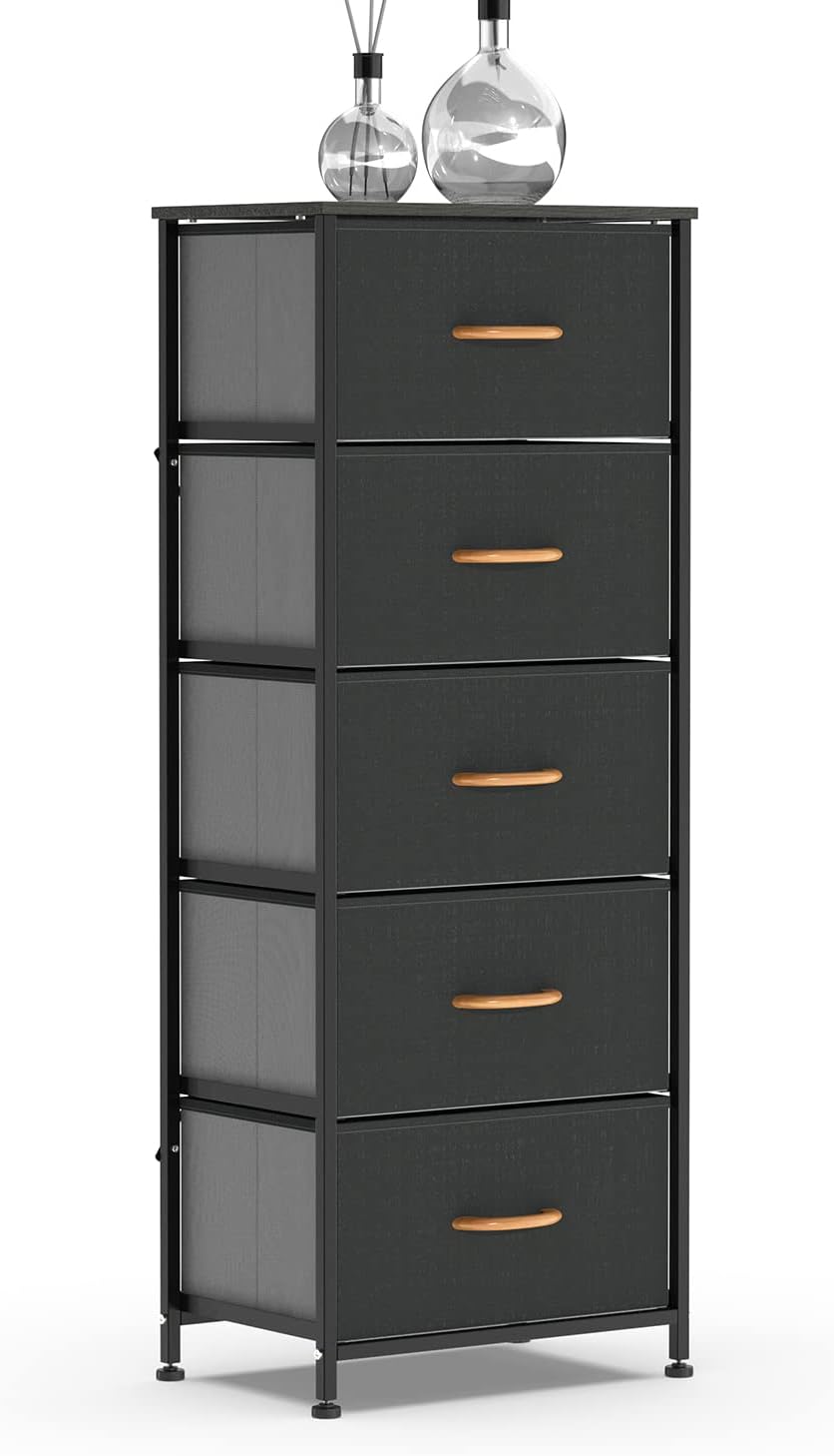 Charcoal 5 Drawer Fabric Dresser Tower D1396