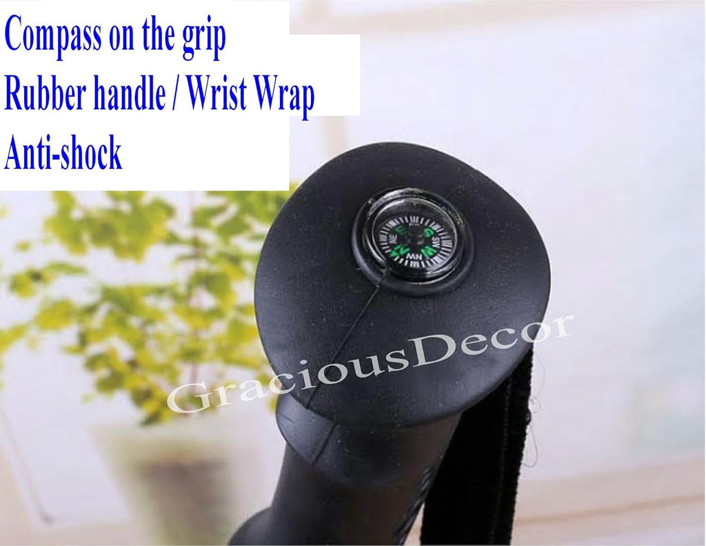 Expandable Walking Hiking Trekking Pole Cane Stick with Compass on Grip Wrist Strap K6170