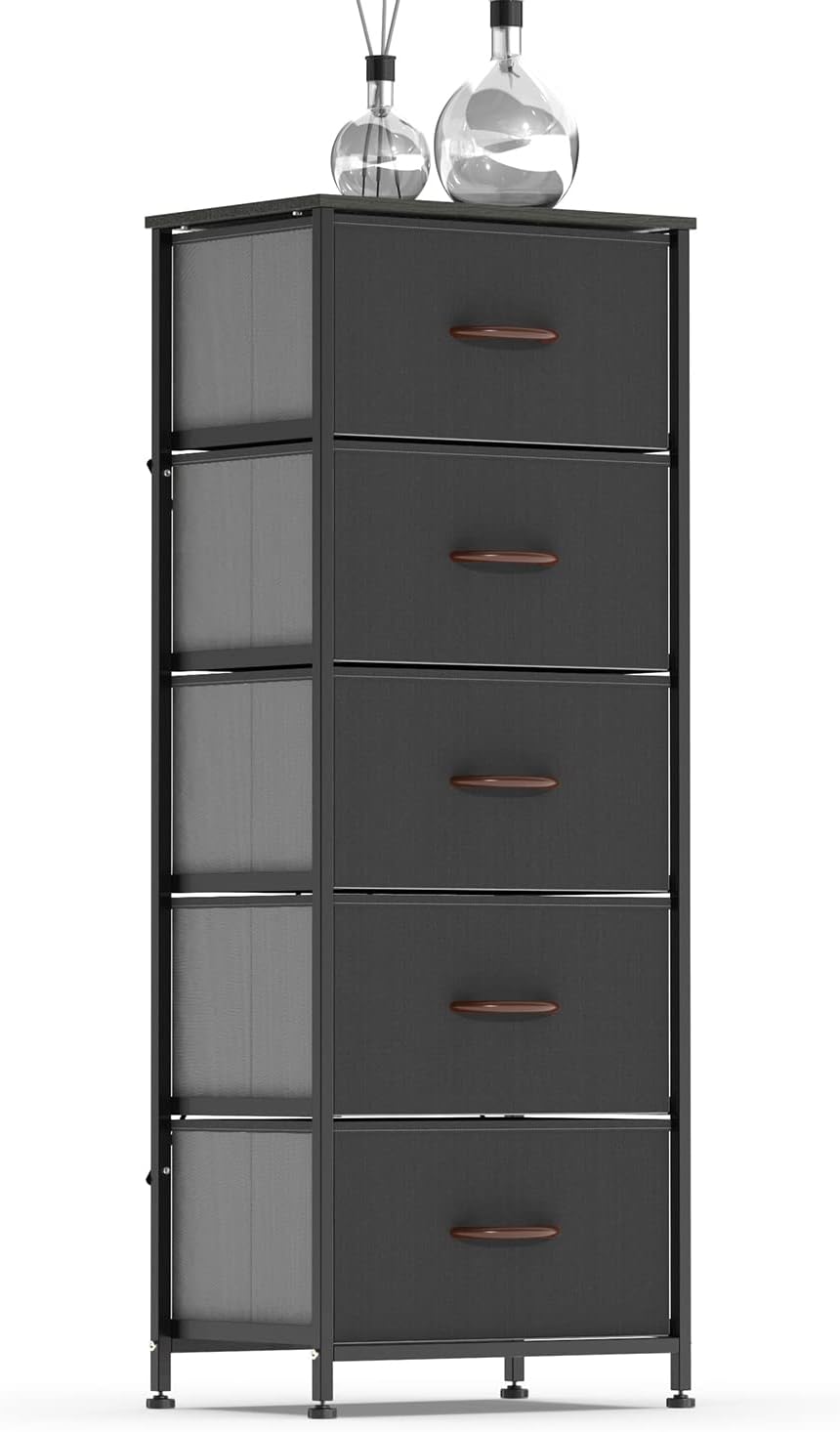 Charcoal 5 Drawer Fabric Dresser Tower D1396
