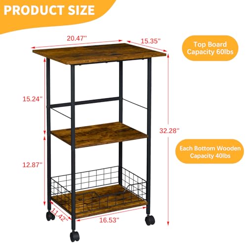 3-Tier Rolling Kitchen Stand with Wire Basket I304537