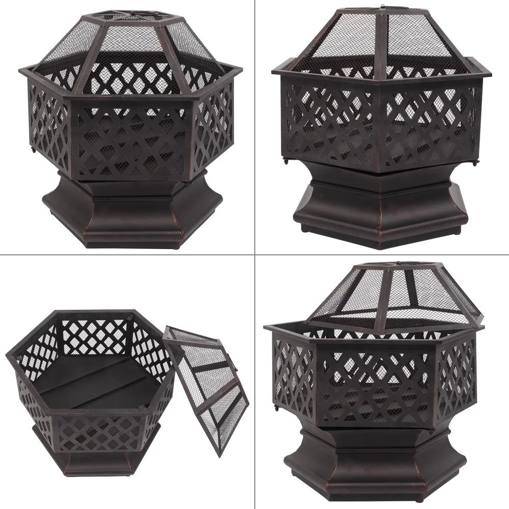 22 inch Steel Fire Pit with Flame-Retardant Mesh Lid D51905