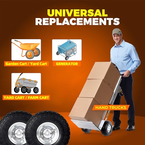 2-Pack 10-Inch Solid Rubber Flat Free Tire Wheels with 5/8" Bearings I423494