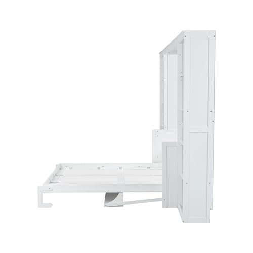 White Full Size Solid Murphy Bed with Desk and Shelves U33889