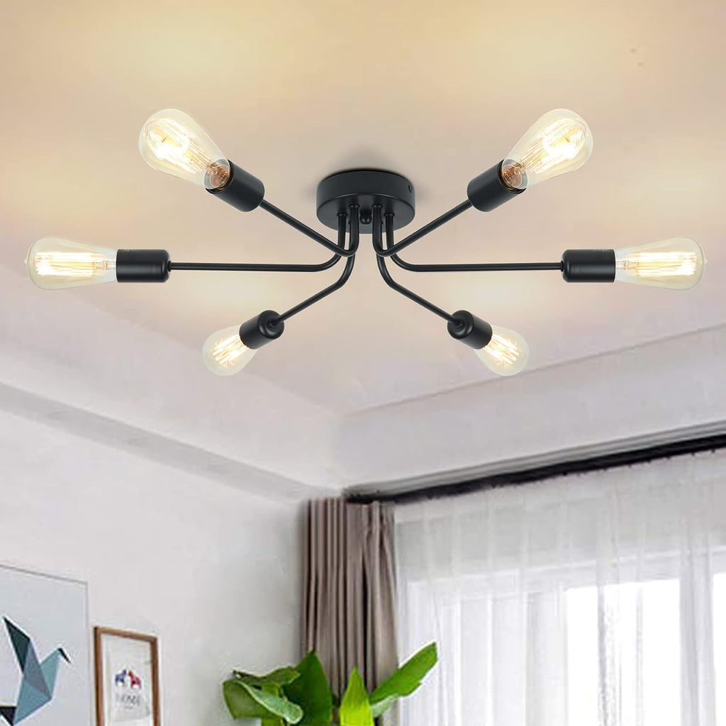 6 Light Matte Black Flush Mount Ceiling Light W6161