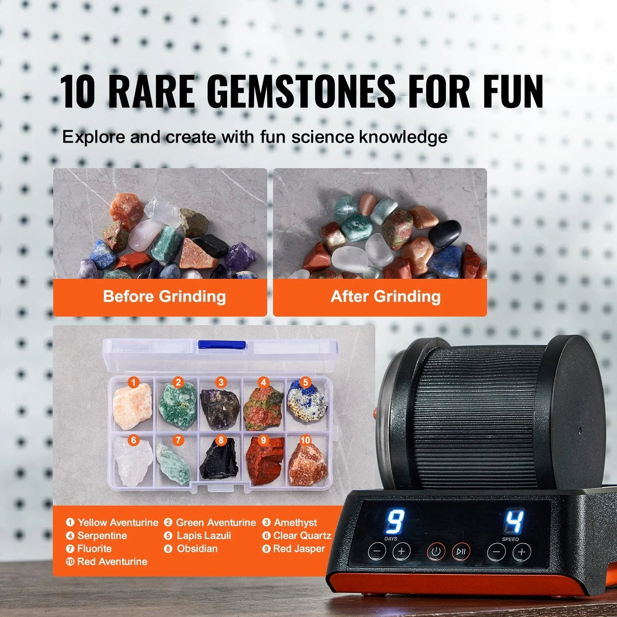 Rock Tumbler Kit with 1 lb. Barrel and 4 Polishing Grits L280