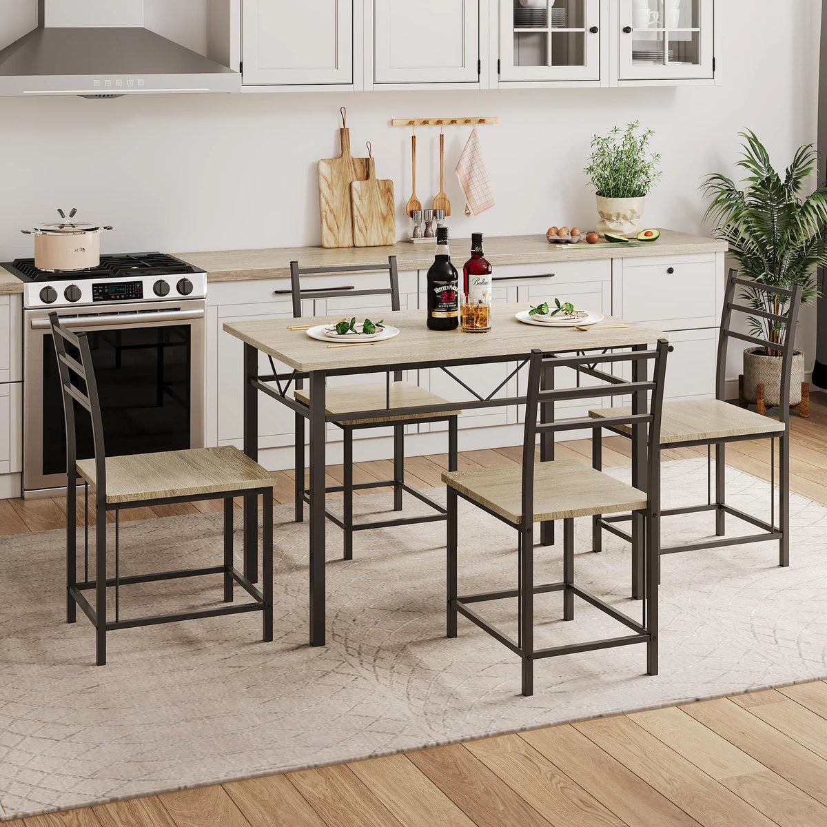 5 PC Wood Metal Dining Set J127048