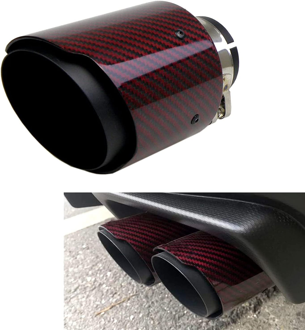 2.5 Inlet Exhaust Tip Muffler Stainless Steel and Glossy Carbon Fiber Car Tail Pipe, Outlet 89mm Pack of 2 O389484