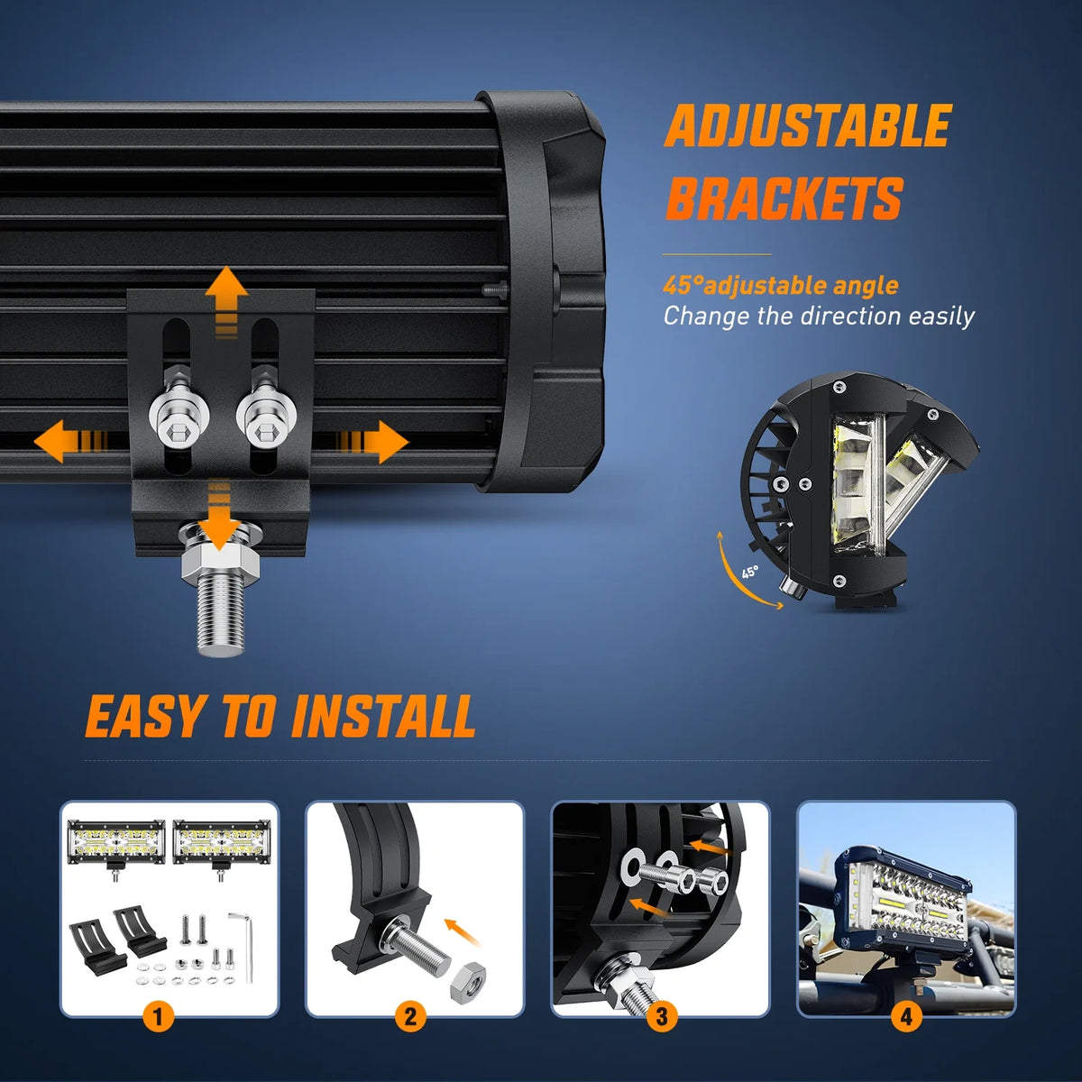 2PCS 7Inch Triple Row Spot Flood Combo LED Work Light with Wiring Harness Kit K828