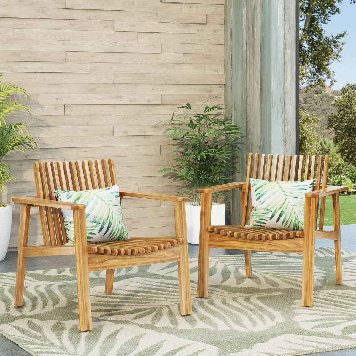 Acacia Wood Club Chairs, Set of 2 J583554