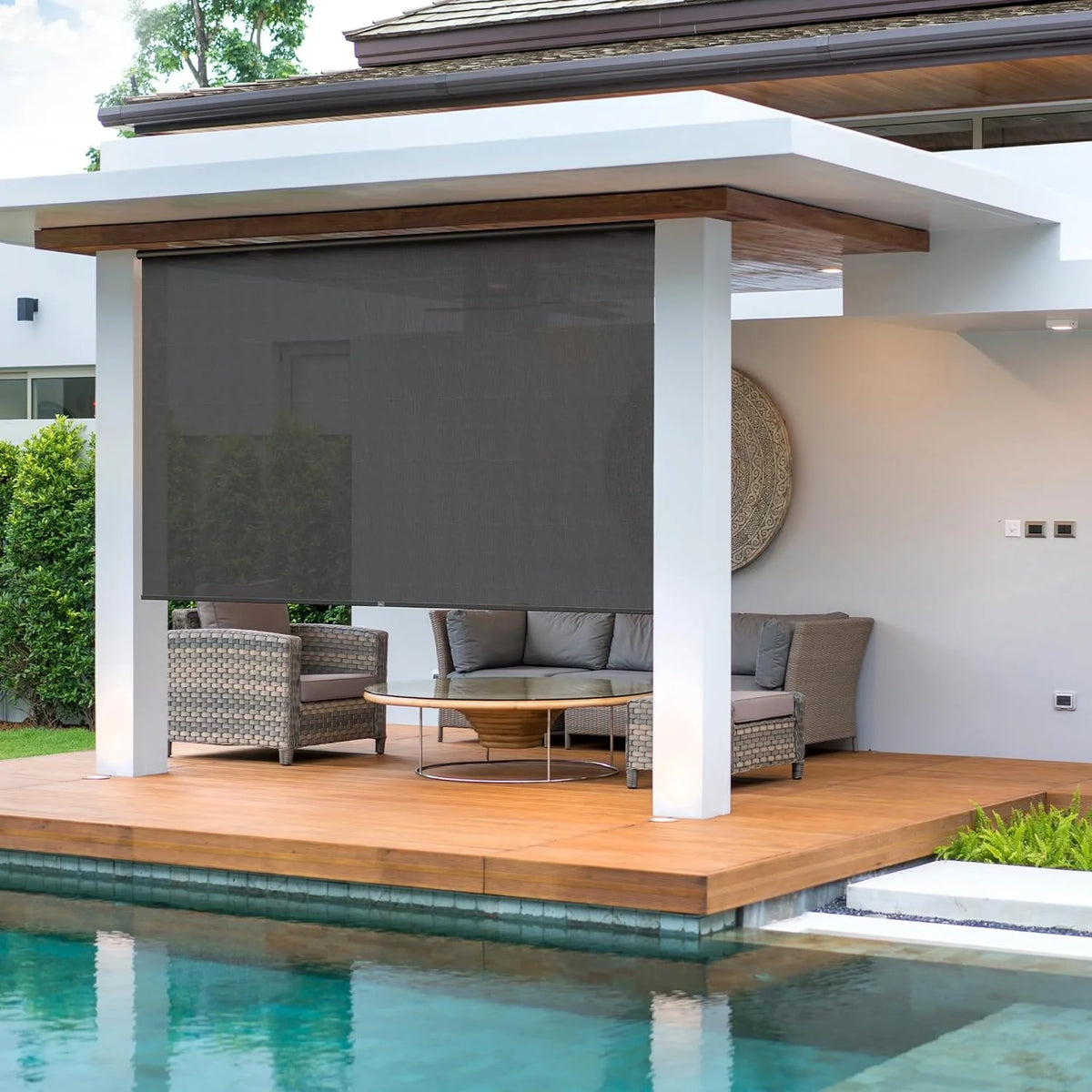 95% Blackout Cordless Waterproof Outdoor Roller Shades 6'Wx8'H U364