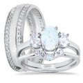 Sterling Silver Opal CZ Engagement Ring Set H1571