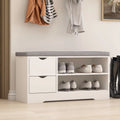 White 2-Tier Shoe Storage Bench with Drawer and Cushion U458