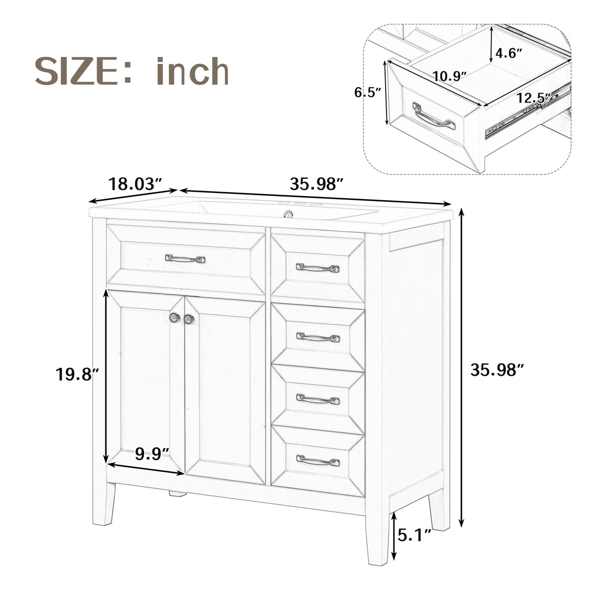 36" Grey Bathroom Vanity with Sink Combo V975