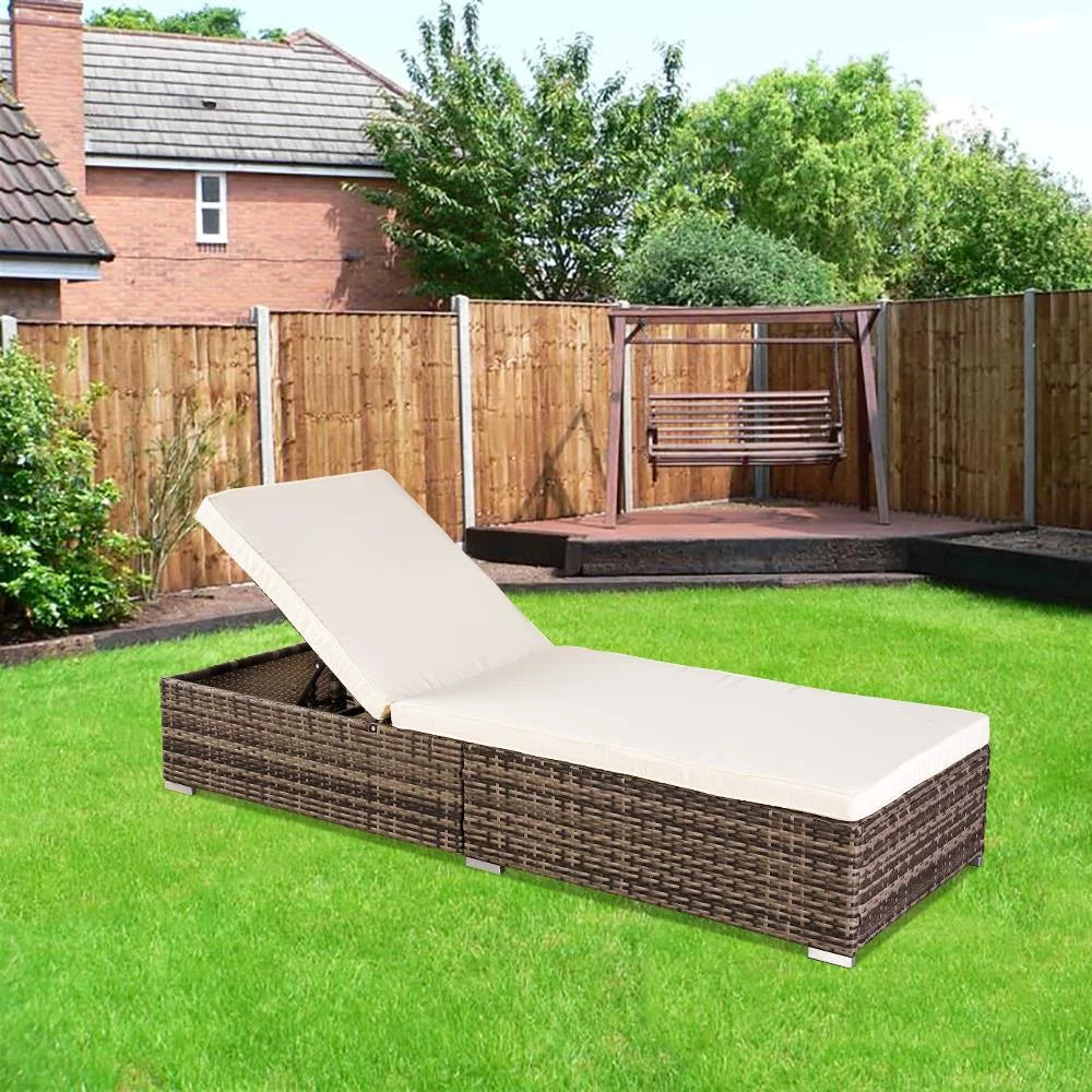 Adjustable Pool Chaise Lounge Chair PE Wicker with Cushion P473