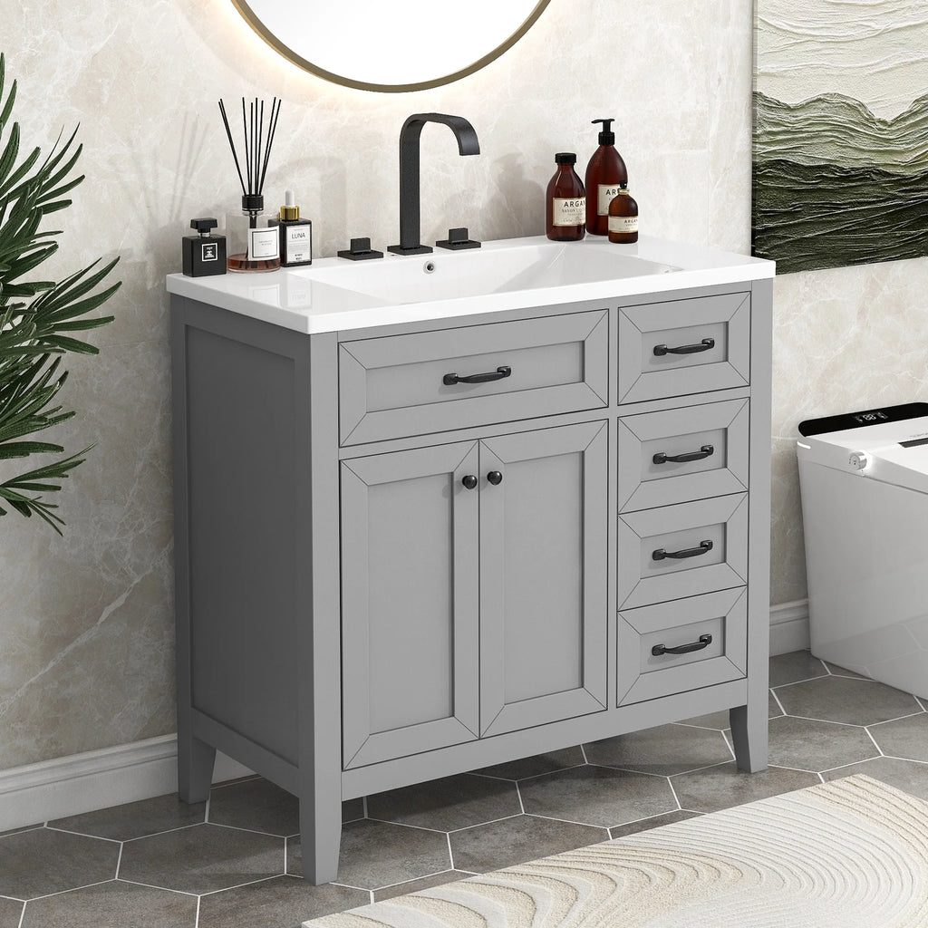 36" Grey Bathroom Vanity with Sink Combo V975
