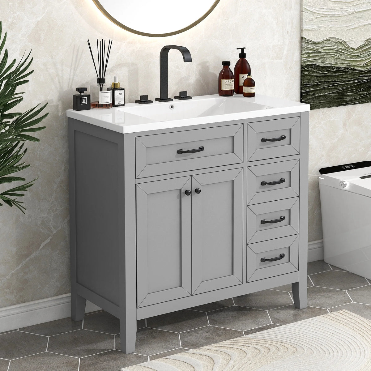 36" Grey Bathroom Vanity with Sink Combo V975