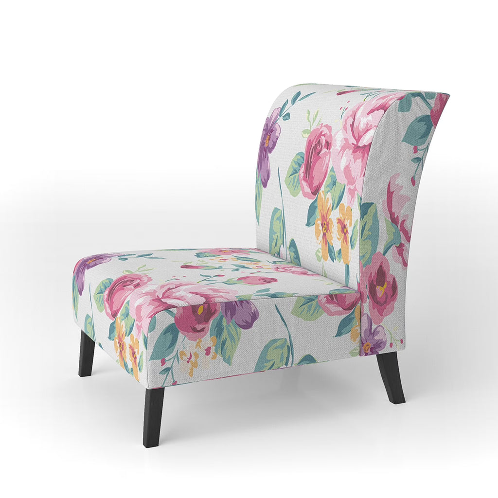 Vintage White And Pink Floral Pattern Upholstered Accent Chair T41362