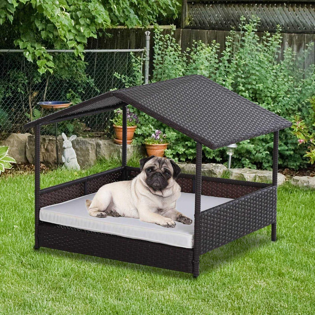 Wicker Elevated Dog House with Removable Cushion H7218