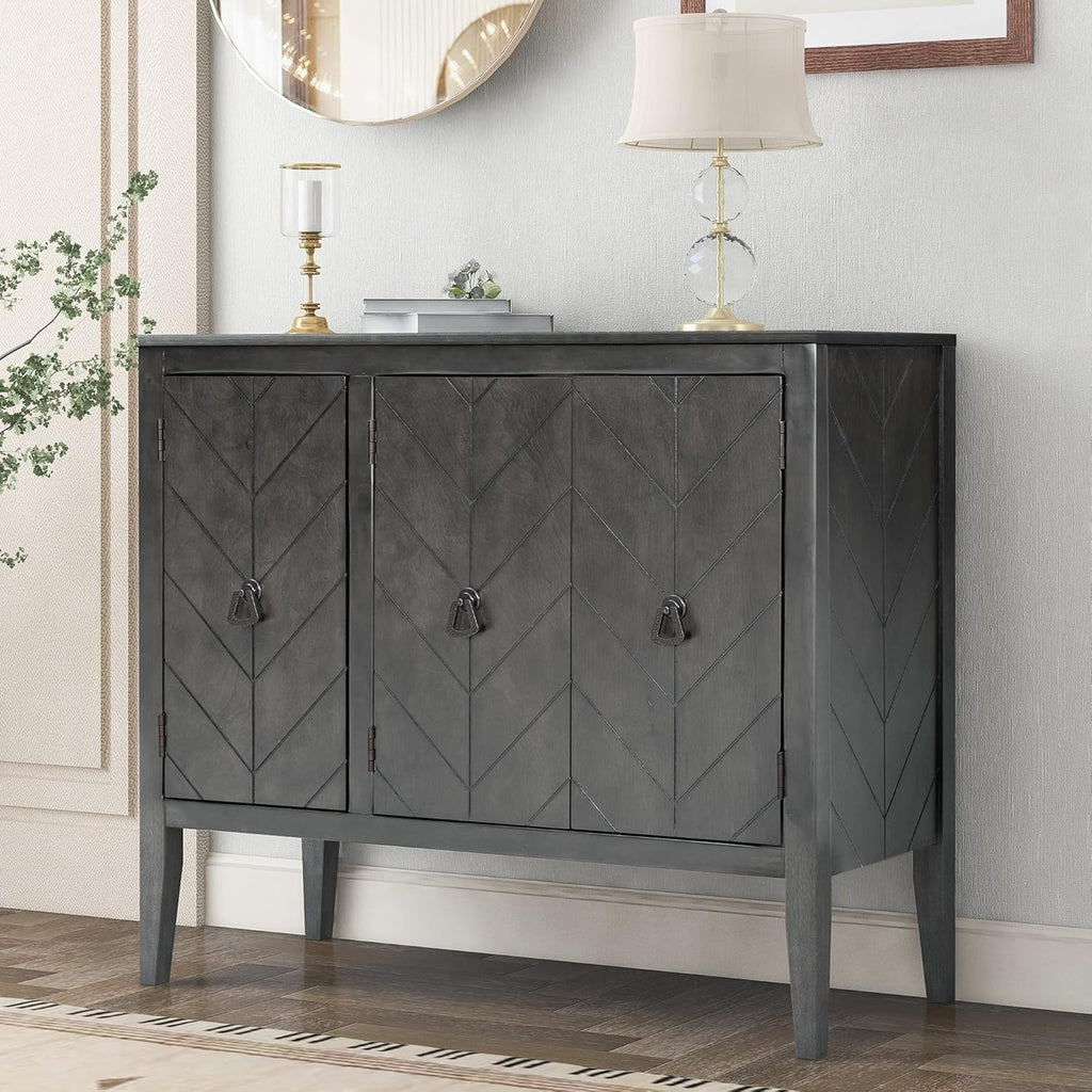 Antique Brown Wooden Accent Storage Cabinet with Adjustable Shelf R404