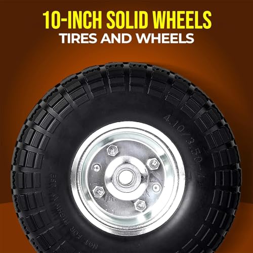 2-Pack 10-Inch Solid Rubber Flat Free Tire Wheels with 5/8" Bearings I423494