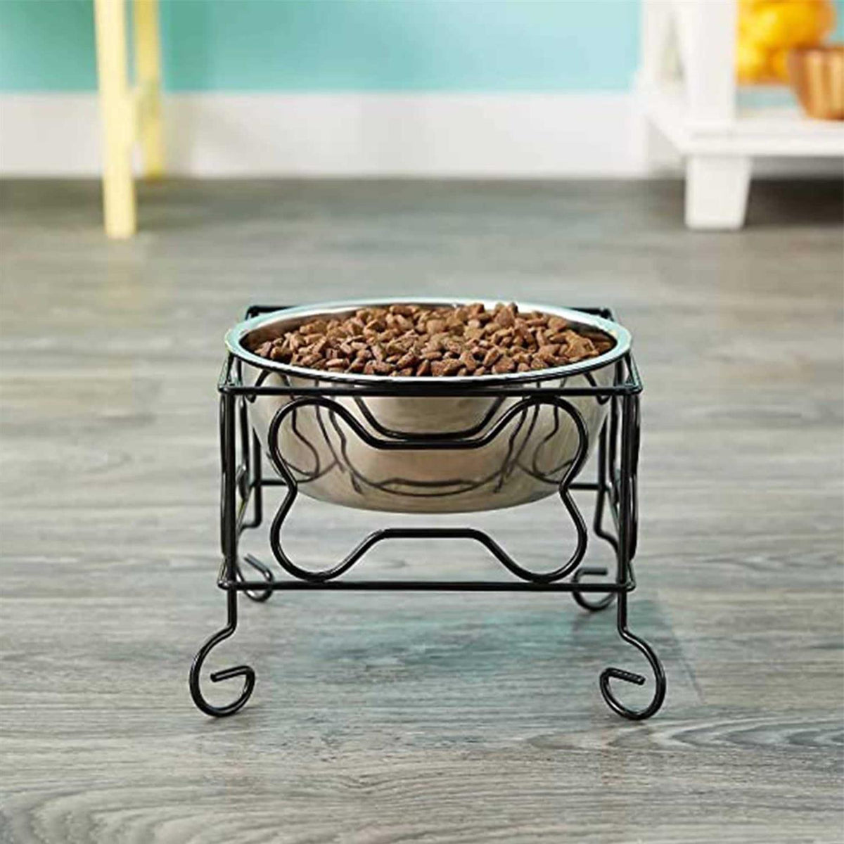 Wrought Iron Stand with Stainless Steel Feeder Bowl D781