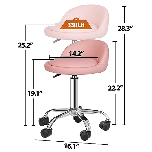 Pink Adjustable Height Hydraulic Rolling Swivel Stool with Back Rest K706