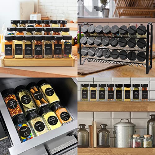 24 Pcs 4oz Glass Spice Jars with Black Metal Caps O8330